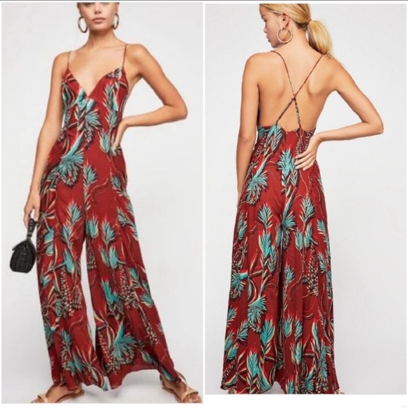 Free People Pants - Free People Alissa Boho Tropical Wide Leg Coastal jumpsuit Size 4